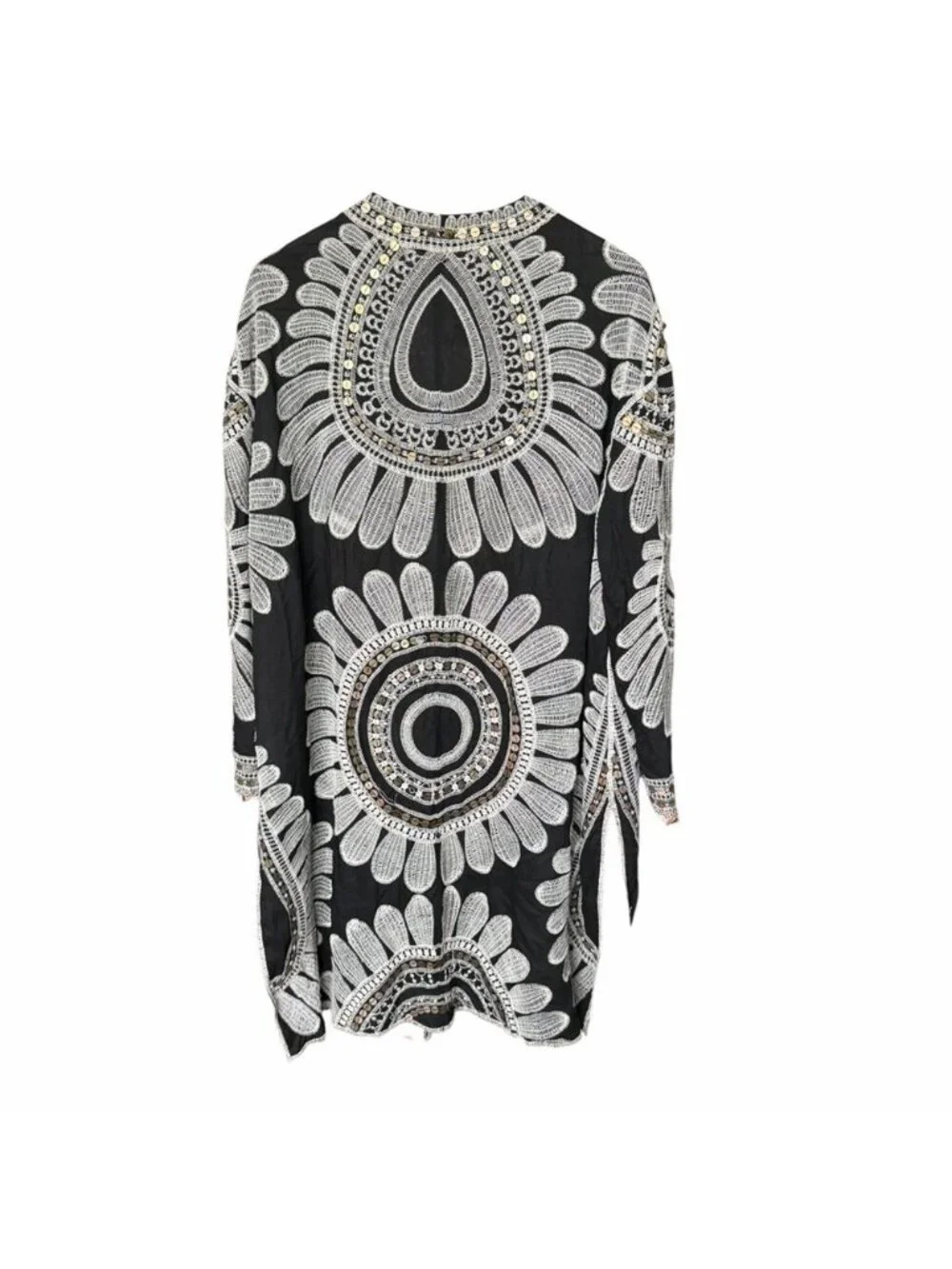 Free People Black Embroidered‎ Open Front Kimono Jacket collab with KAS XS/S